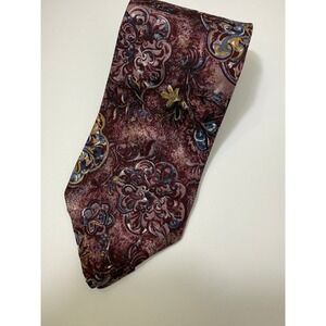 Vtg Barrington Silk Tie Burgundy Red Blue Gold Large Victorian Medallion 4" Wide